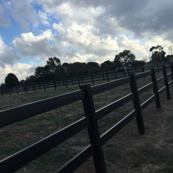 Black PVC post and rail fence